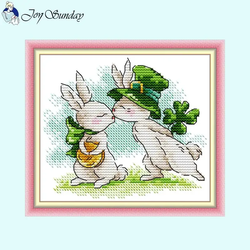 Cartoon Rabbit Series JoySunday Modello Animale Punto Croce 14CT 11CT 16CT Tessuto di Tela Kit di Ricamo FAI DA TE Per Bambini Set Da Cucire A Mano