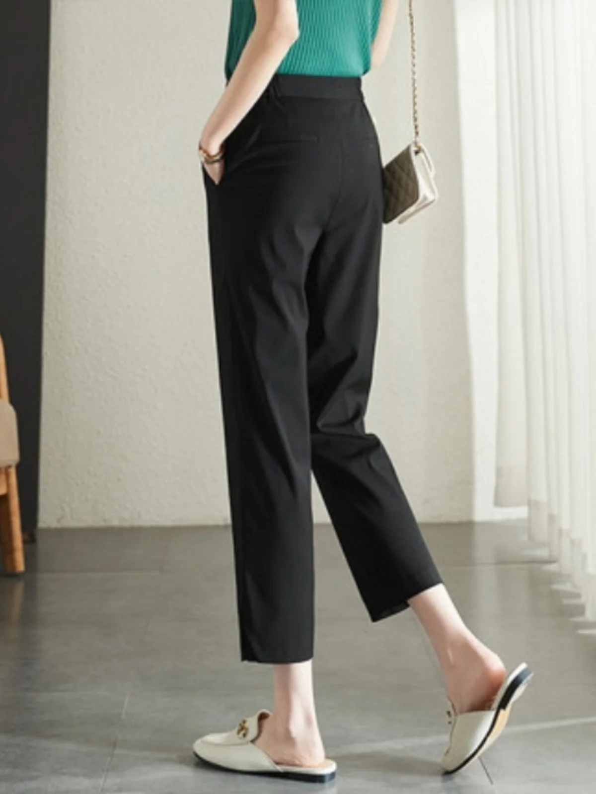 Calças de Terno Fenas Versáteis e Es, Cintura Alta, Ajuste Slim, Design Casual com Pernas Retas e Fenda, Estilo Co...