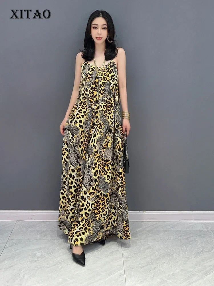 

XITAO Strapless Jumpsuits Fashion Leopard Goddess Fan Casual Style Sleeveless Summer Minority Loose Elegant Jumpsuits WLD16530