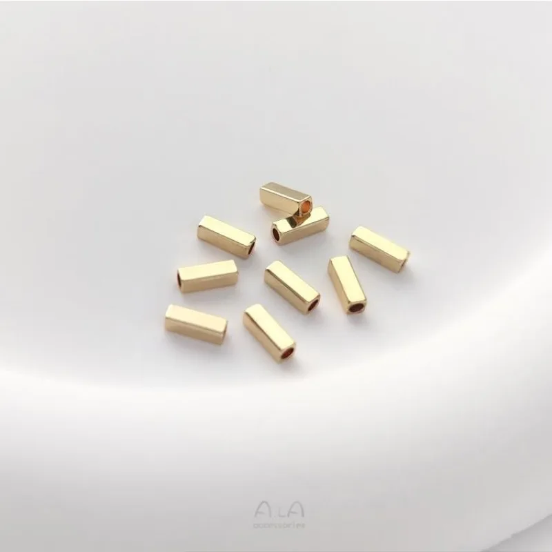 14K Gold Color Rectangular Tube Beads Rhombus-cut Corner Long Tube Beads Handmade Beaded DIY Bracelet Jewelry Material