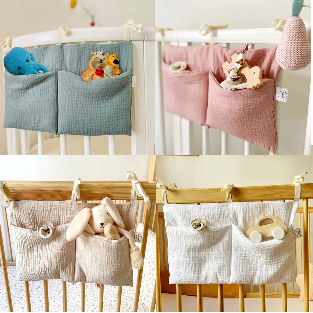

Baby Crib Organizer Cot Caddy Bed Storage Bag 2 Pockets Bedside Hanging Diaper Nursery Toys Bag Diapers Stroller Organize