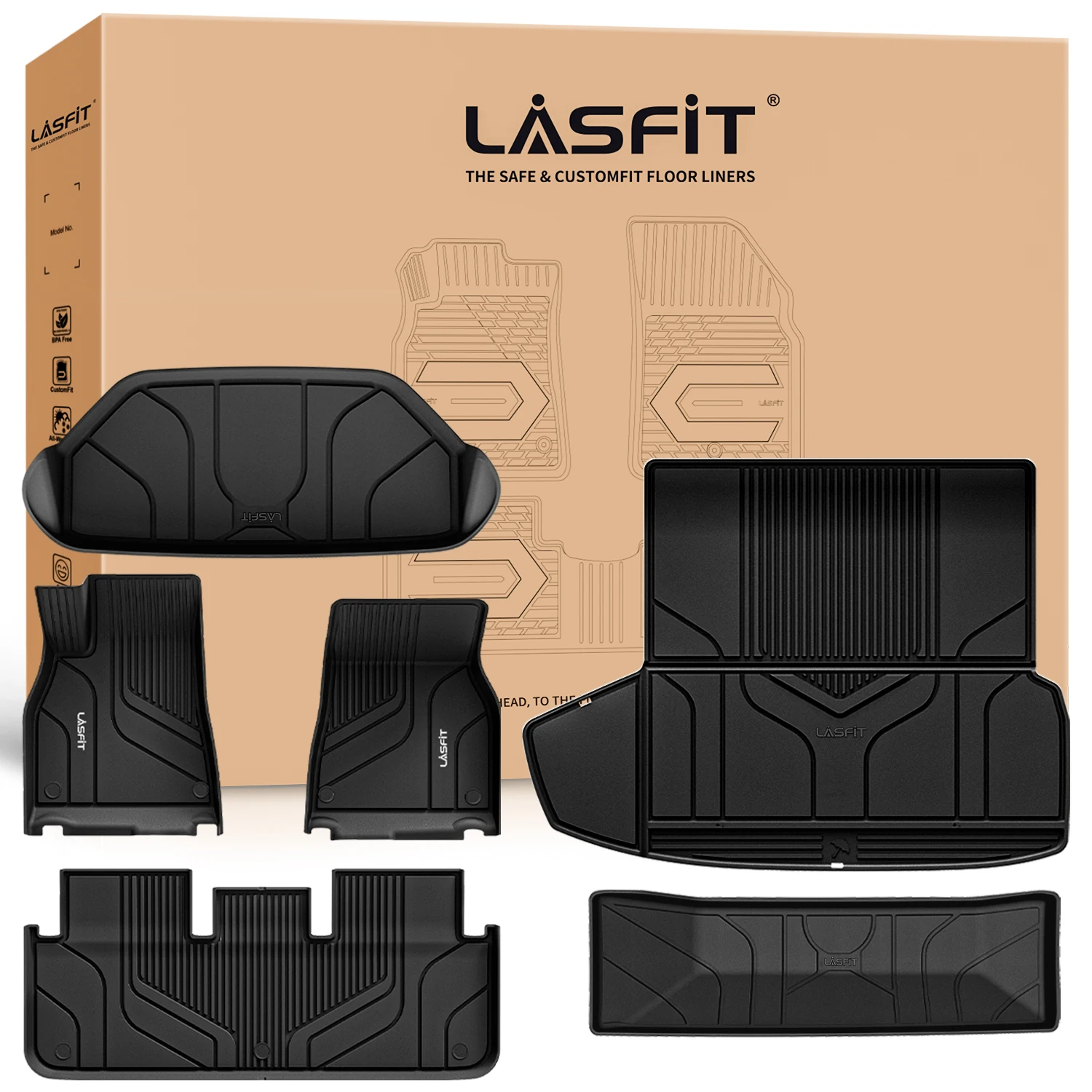 

LASFIT Floor Mats Fit for Tesla Model S 2024 2023 2022 2021 1st & 2nd Row & Front Trunk & Cargo Liner & Trunk Well TPE Material