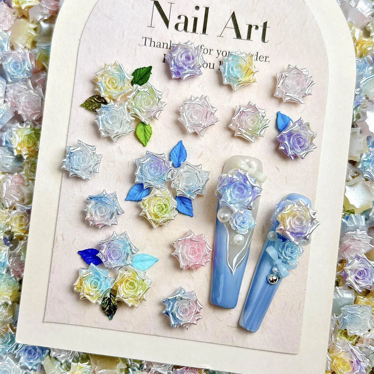 

30Pcs Bright-Edged Colorful Gradient Rose Nail Charms Luminous Resin Soft Flowers Mixed Nail Art Decorations Manicure DIY Parts