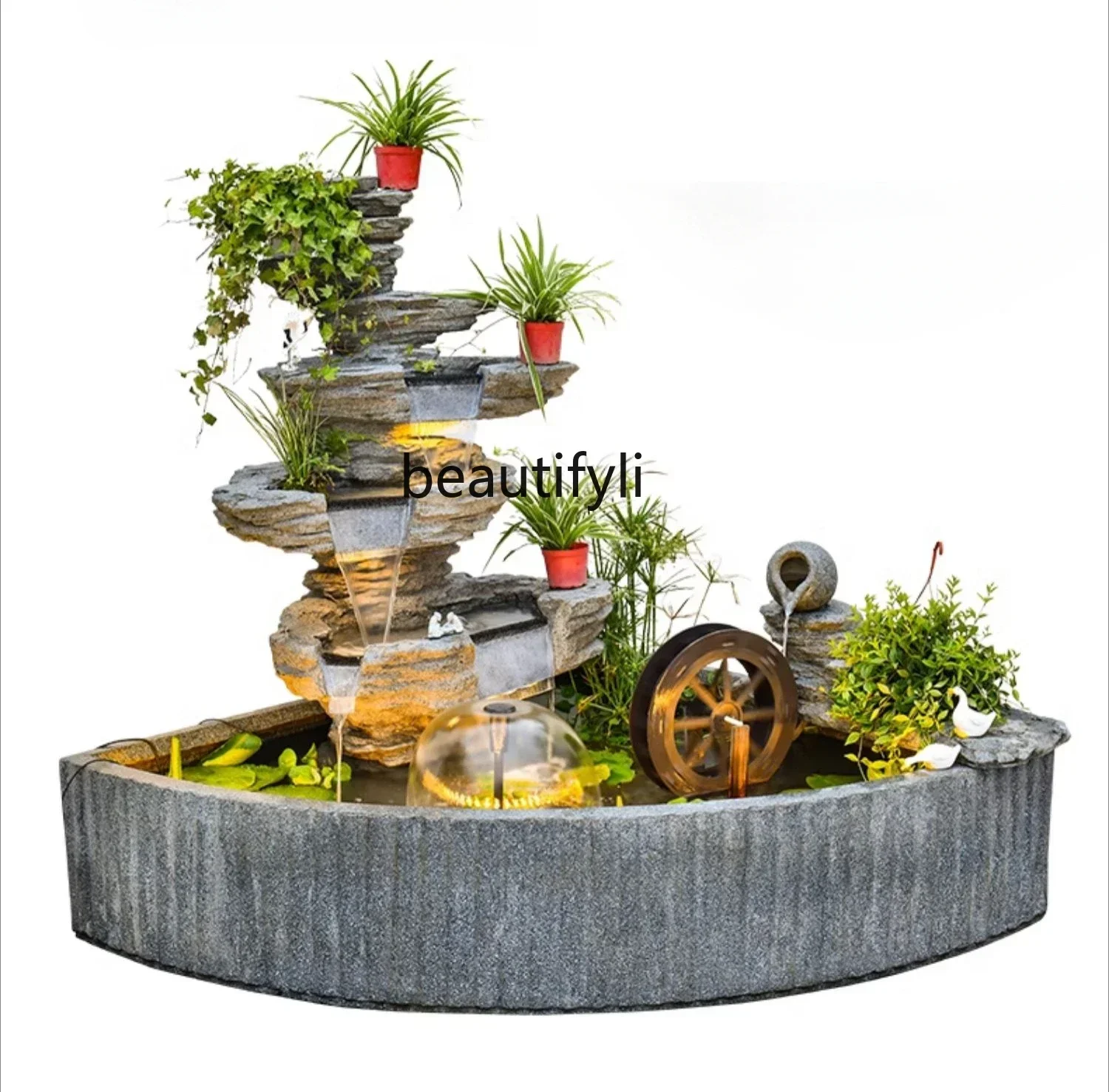 lt Outdoor garden Balcony courtyard Large rockery Flowing water fountain landscape Fish pond yard Homestay landscaping ornament