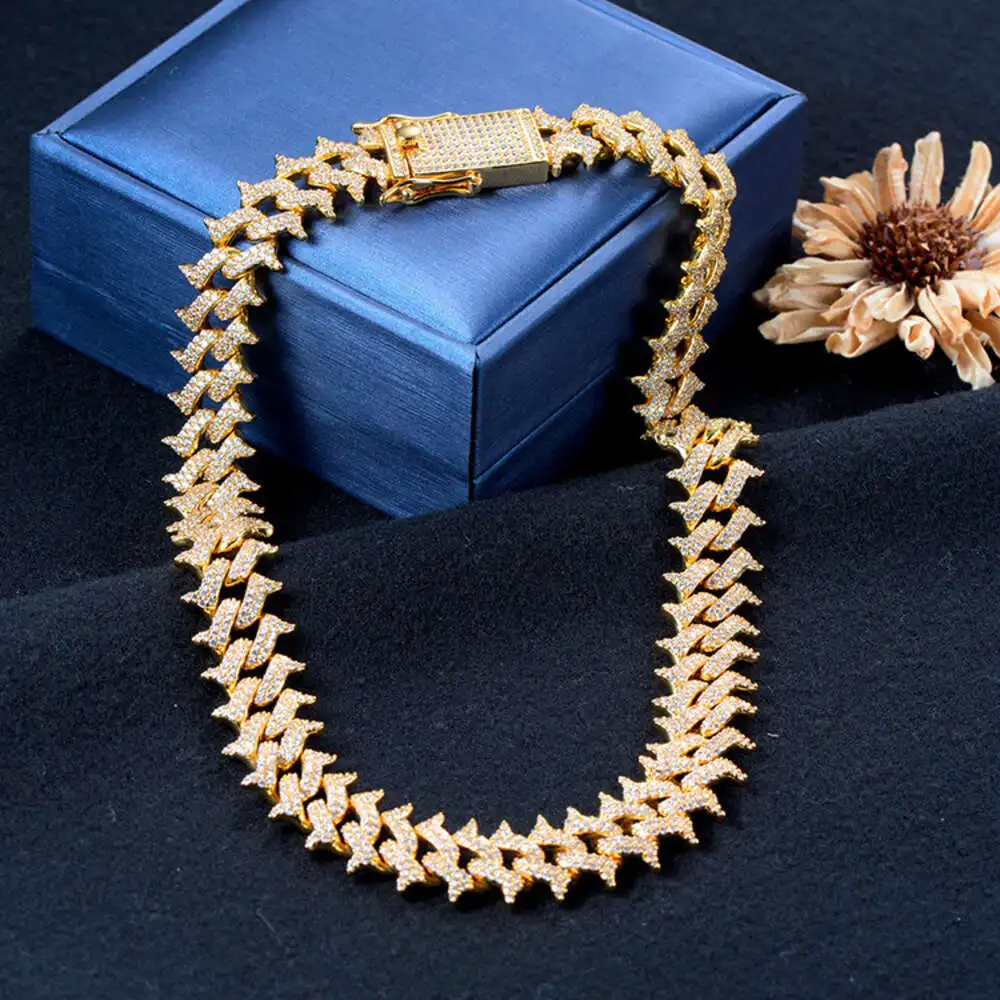 Luxury Hip Hop Brass Cuban Chain 10mm 12mm 15mm 18mm Width Iced Out Zirconia Cuban Link Chain Miami Men Bracelet Necklaces.