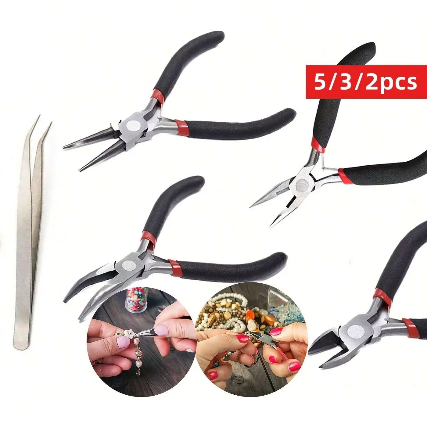 5/3/2pcs Black Iron Jewelry Pliers Tool Kit Includes Needle Round Wire Cutter And Curved Nose Pliers For Jewelry Beading