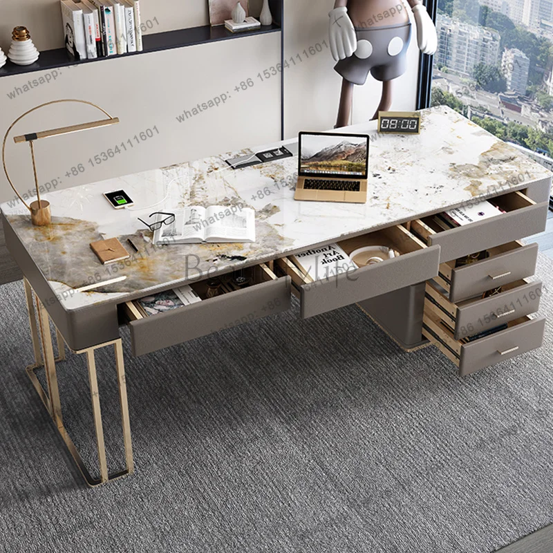 FG Nordic Rock Plate Design Office Desk Italian Designer Computer Office Desk High Writing Modern Home Furniture Escritorio XYOD