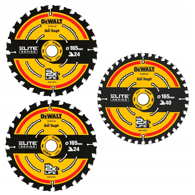 Imagem -02 - Dewalt Dt10397 Série Elite Lâmina de Serra Circular 2x165 mm 24t 1x165 mm 40t Pacote Acessório de Ferramenta Elétrica de Carboneto Resistente ao Impacto