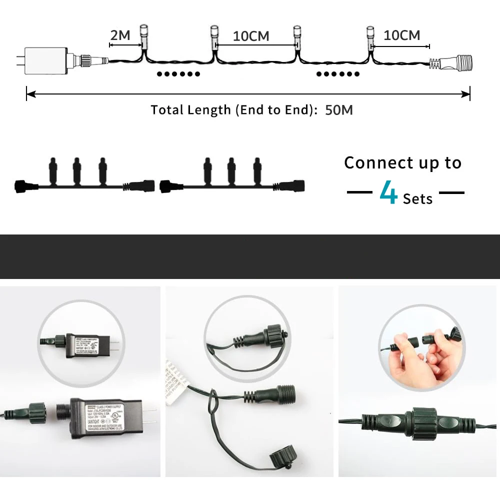 Tira de luces LED con control remoto, iluminación impermeable para exteriores, 8 modos, conectable, para fiesta en casa, boda, decoración de