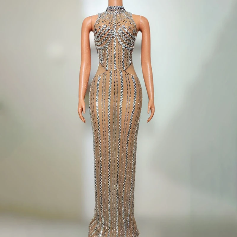 Backless Luxury Bright Diamond Celebrity Dinner Dress Miss Universe Chooses Beautiful Clothes Car Show Model Performance Clothes