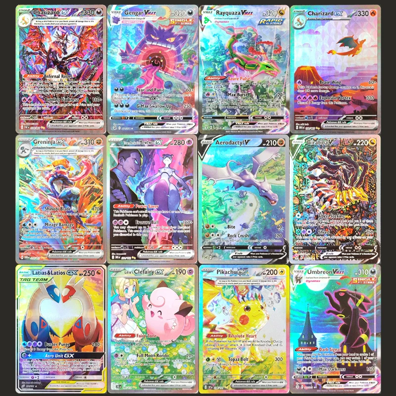 

DIY Proxy PTCG English Charizard Gengar Giratina Rayquaza Greninja Mewtwo Pikachu Clefairy Hobby Collection Foil Card Toy