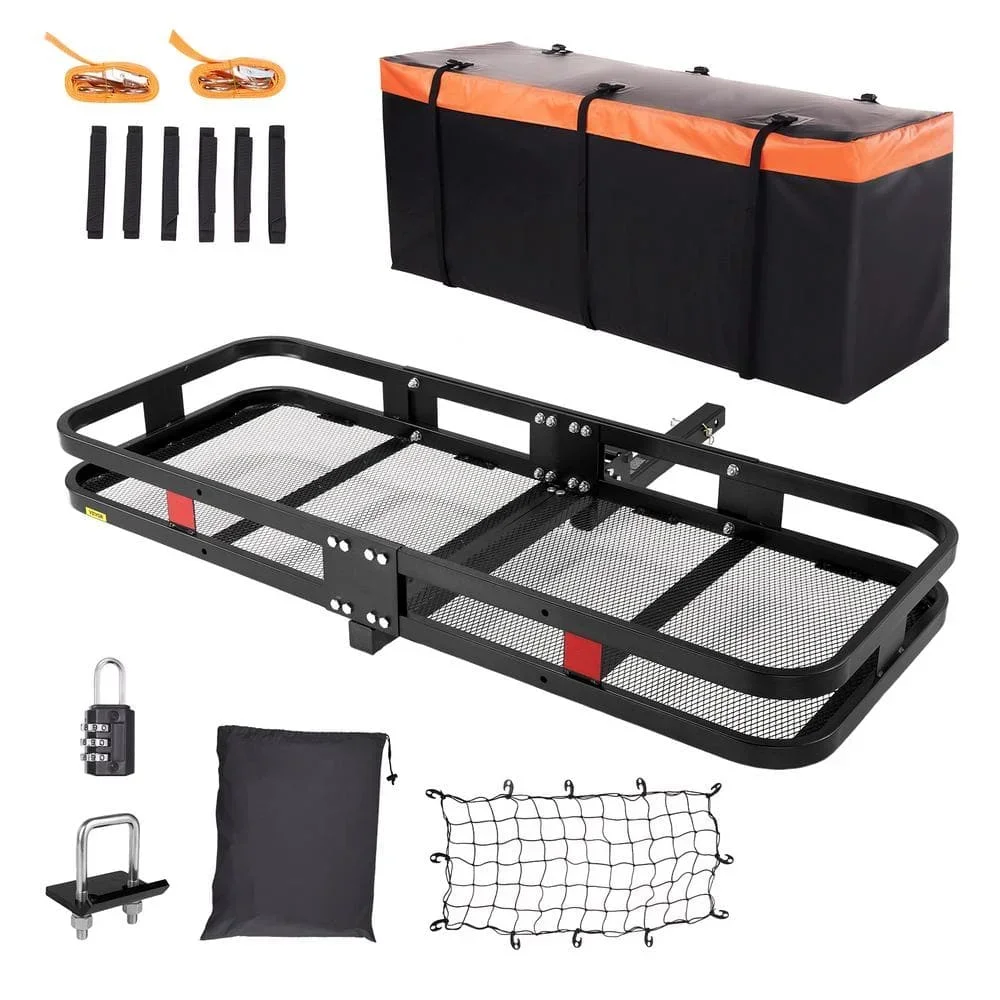 US  Hitch Mount Cargo Carrier 60  x 24. x 6 Basket Carrier Rack 500 lbs. Load w/Cargo Net for 2 in. Hitch Receiver