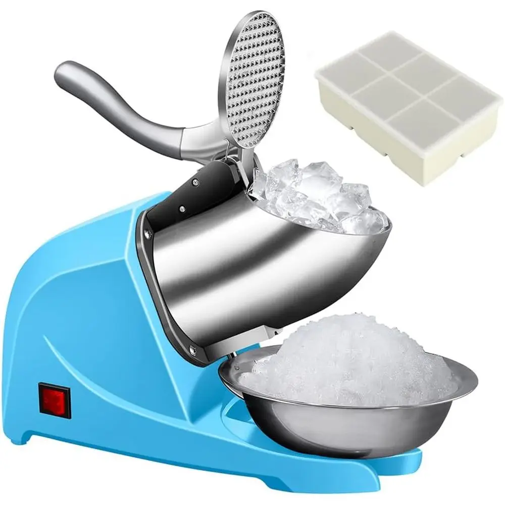 

4-Blade Electric Ice Shaver, 200lbs/hr Crusher with Tray for Home and Business Use (Blue)