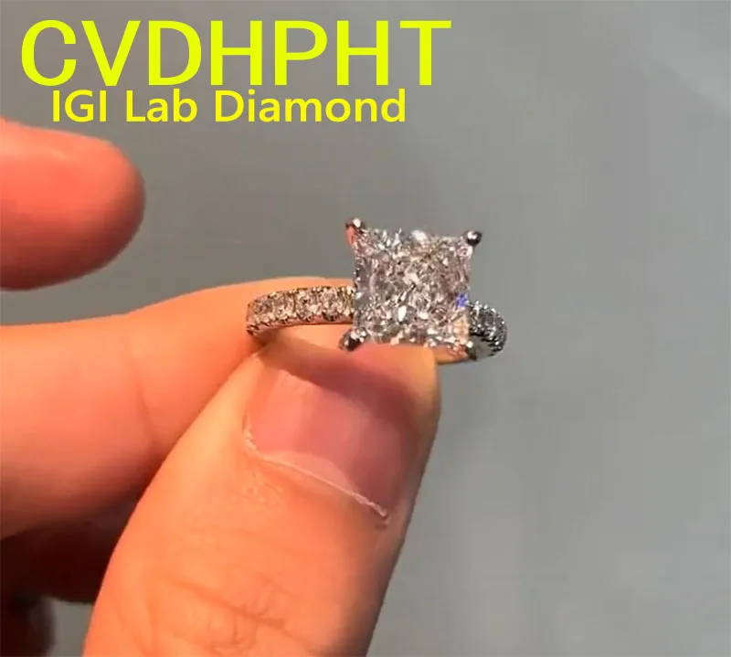 Factory sell ﻿Solid 18K White Gold Ring IGI Lab Growing Diamond Ring Princess shape D Color 3Ct Wedding ring engagement ring