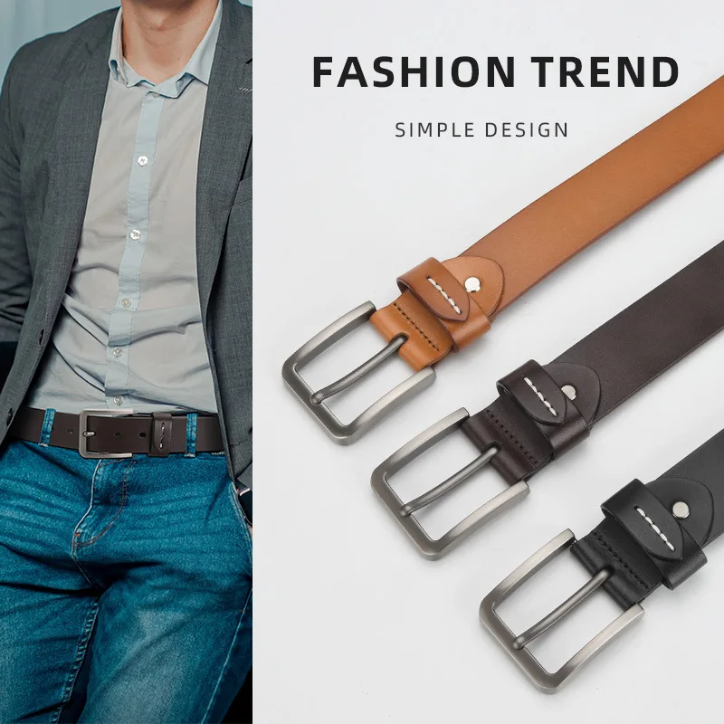 First layer pure cowhide men's belt casual pin buckle genuine leather belt versatile business jeans belt for men