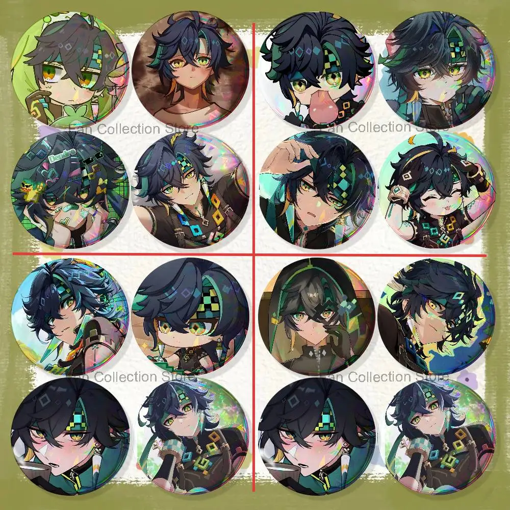 G-Genshin Game K-Kinich Brooches for Backpack Accessories 25,32,44,58,75mm Round Enamel Pins 4-piece set Cartoon Anime Badge