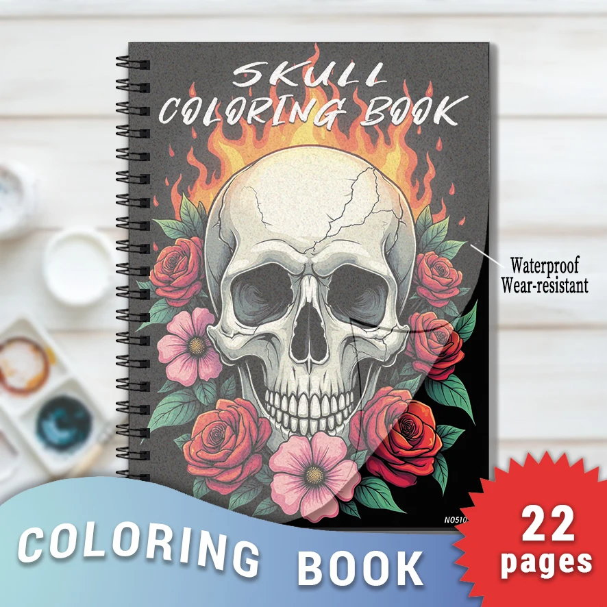 Skull Coloring Book for Adults - 8.3x11.2 inches 22 pages coloring book - helps relieve stress and soothe emotions