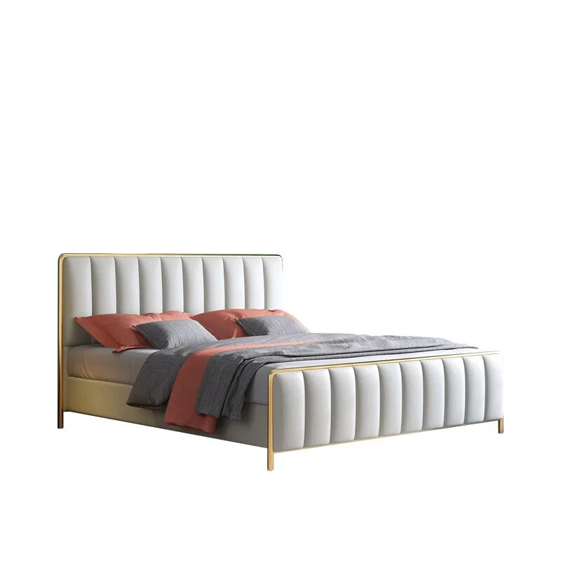 

Light luxury bed leather double bed simple model room soft bag master bedroom storage bed