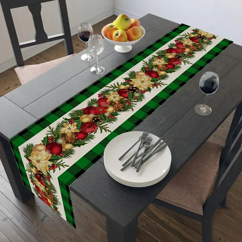 Linen Christmas Table Runner Home Dining Table Cover Tablecloth 2025 Christmas Decorations