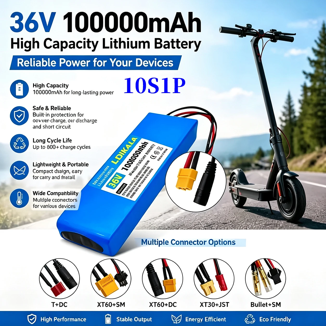 Batteria ricaricabile agli ioni di litio da 36 V, 100 Ah, con configurazione 10S1P e scheda di protezione integrata per una maggiore sicurezza; adatta per monopattini e biciclette elettriche e può