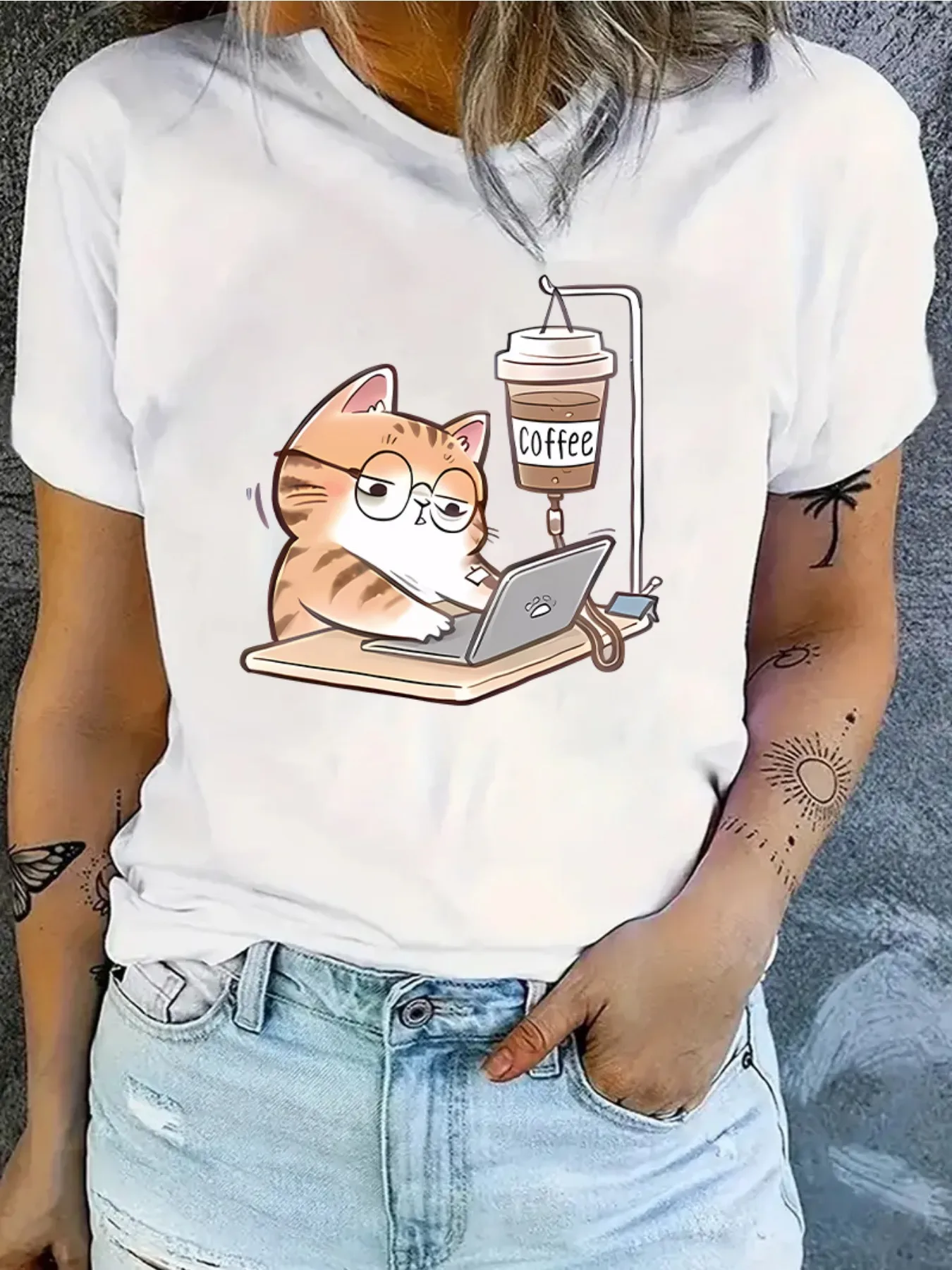 Cartoon Cat Forced To Work T-shirt Summer Men's Tracksuit O-Neck Short Sleeve Tops Casual Sportswear Harajuku Fashion Streetwear
