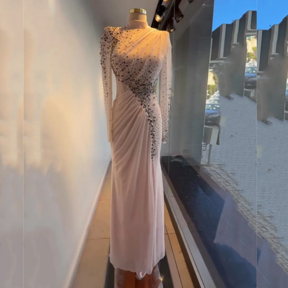 Abiti lunghi a tromba con colletto alto e pieghe in chiffon con paillettes personalizzati Occasioni su misura da donna Serata di lusso Elegante matrimonio per feste