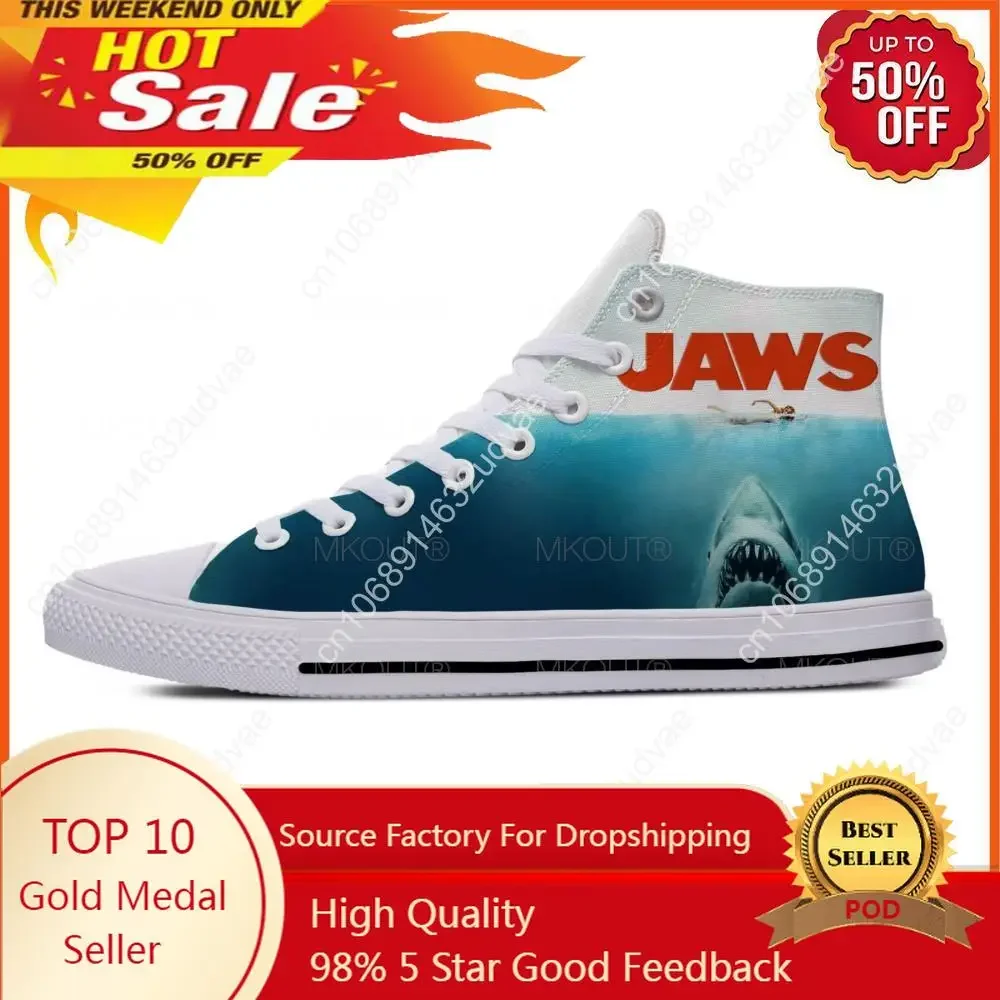 

Anime Cartoon Jaws Movie Shark Horror Scary Funny Casual Cloth Shoes High Top Lightweight Breathable 3D Print Men Women Sneakers