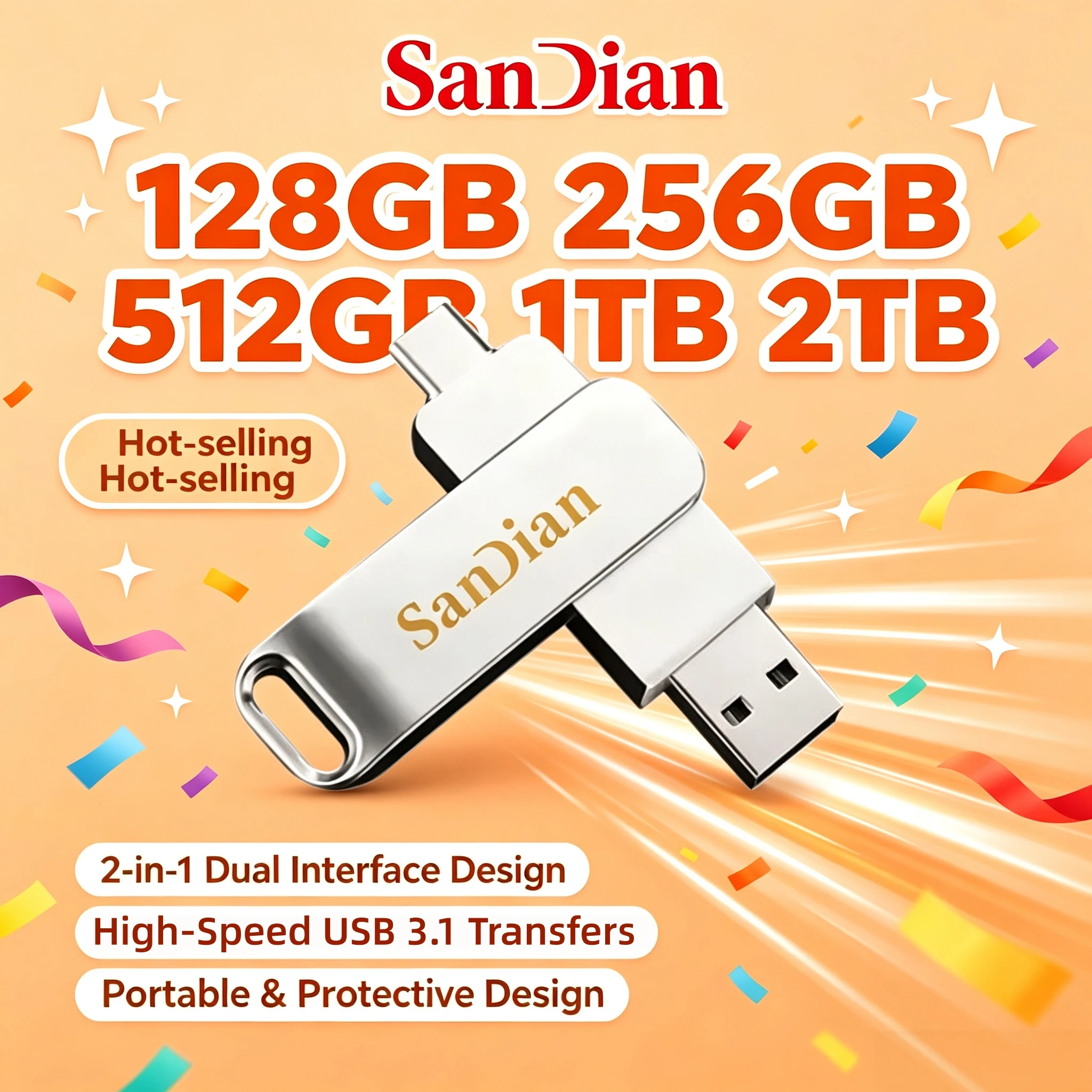NEW 2 in 1 512GB USB 3.1 Flash Drive Dual Type C A Metal Pendrive 150MBs High Speed for Laptop PC Phone Pro Use