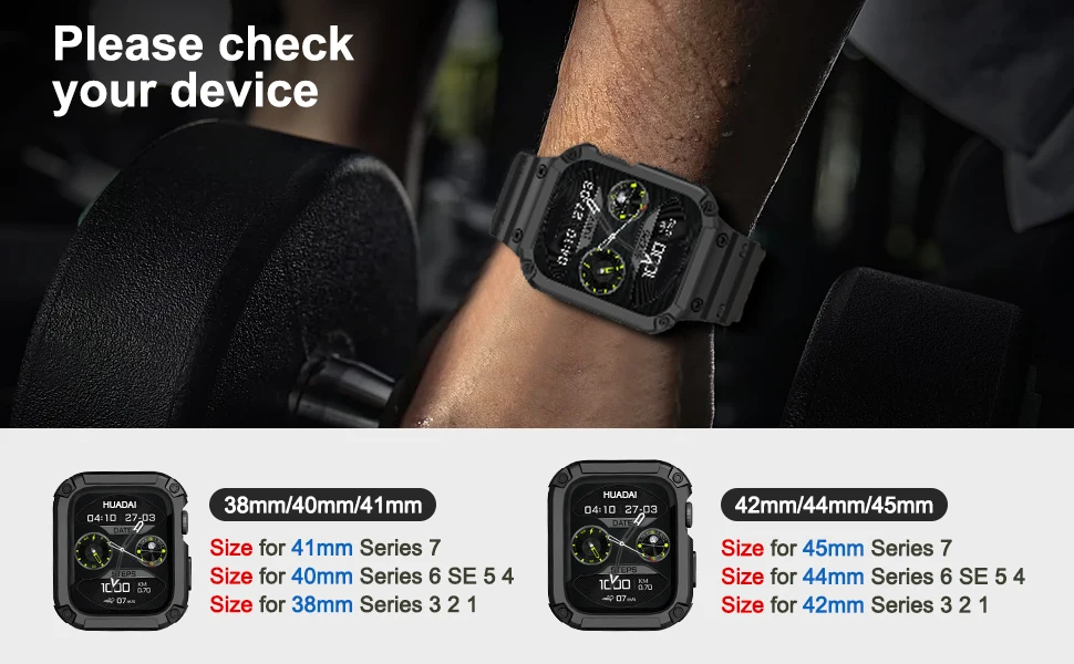 Hülle für kompatibel mit Apple Watch 45 mm 44 mm 42 mm iWatch Serie 987 SE 654321 Gurt, Sportarmband für Herren und Damen mit robustem Stoßfänger – Detail 4