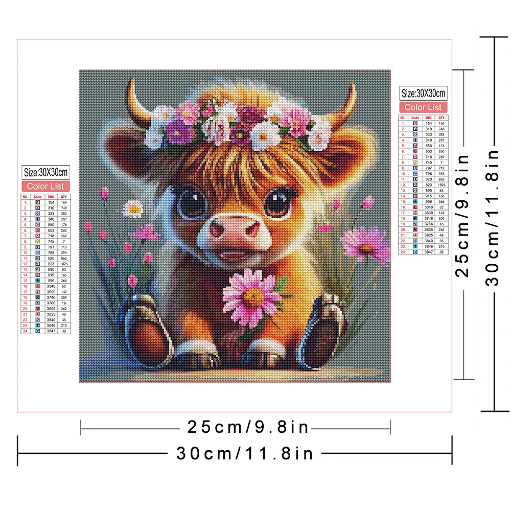 AZQSD Diamond Embroidery Sale Cattle Animal Picture Of Rhinestones Daisy 30x30cm Round Drill Painting Cross Stitch Home Decor