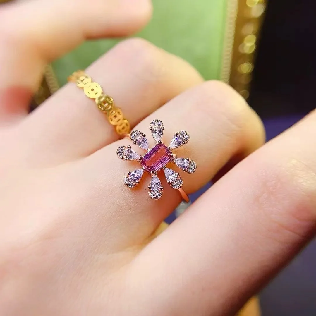 KJJEAXCMY High End Women's Ring Natural Tourmaline S925 Silver with Electroplating Boasting High Clarity Full Brilliance