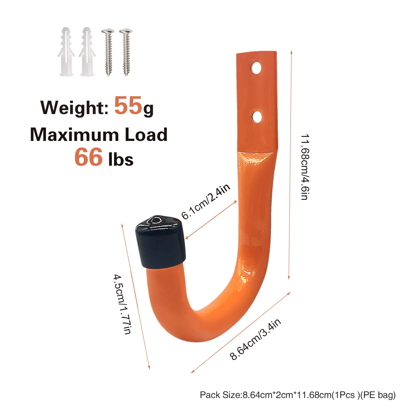 6PCS New Orange Anti-slip Garage Wall Hooks Heavy Duty Metal Utility Hangers for Bicycle Ladders Garden Tools Organizer - view 2