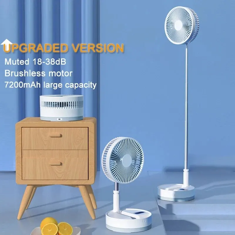 Ventilador eléctrico portátil plegable, miniventilador telescópico de pie, recargable por USB, sin escobillas, para el hogar y la Oficina, aire acondicionado