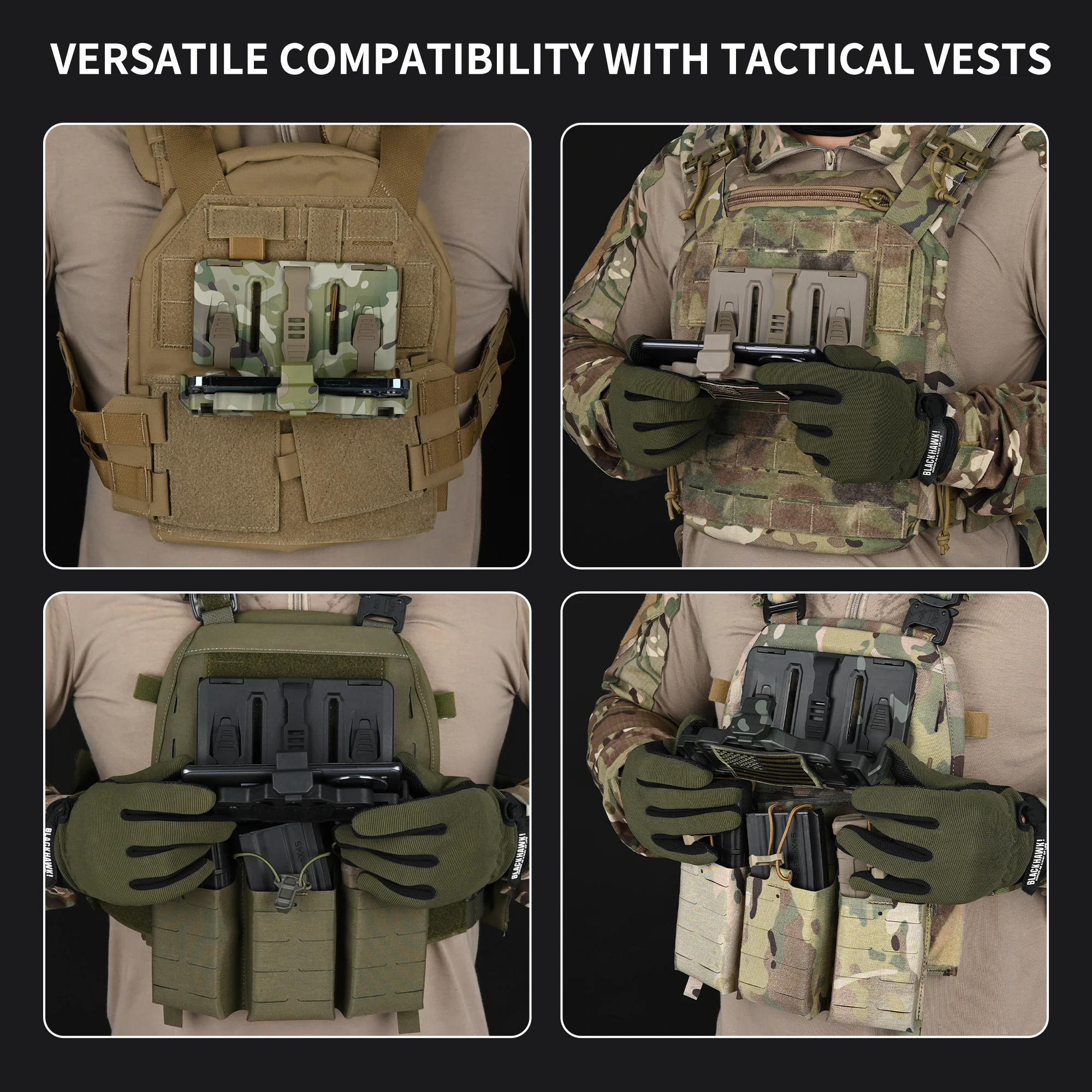Supporto per telefono tattico Molle di ultima versione per gilet, supporto per supporto da petto per telefono Molle per dimensioni schermo 6,0"-6,7 e 7,7", sgancio rapido