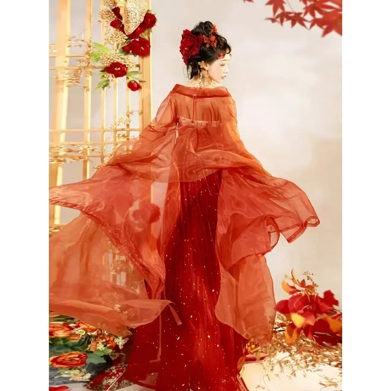 Robe de mariée rouge des dynasties du sud du nord pour femmes, broderie traditionnelle chinoise, robes Hanfu avec Pibo nickel é