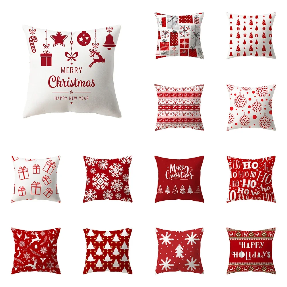 

Christmas Theme Printed Pattern Cushion Cover Home Living Room Sofa Decoration Square Polyester Pillow