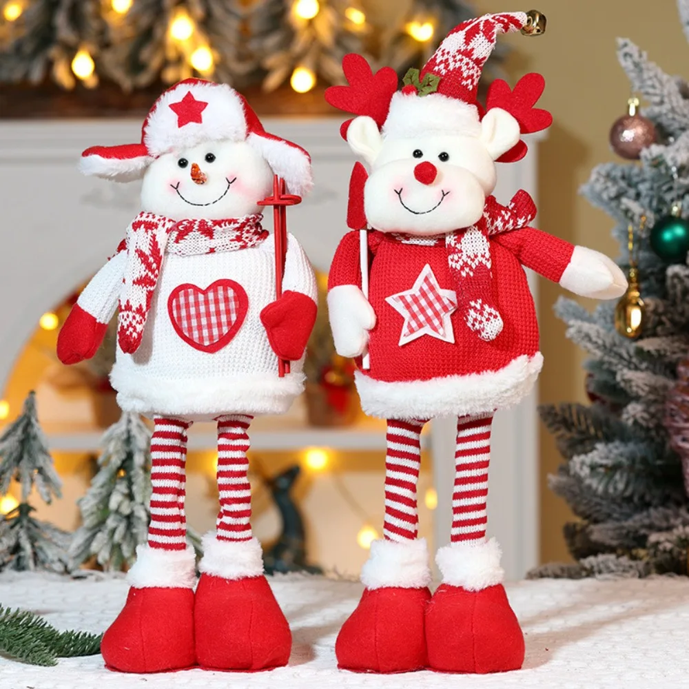 Knitted Style Christmas Telescopic Doll Santa Claus Standing Posture Christmas Doll Ornament Home Ornaments Red