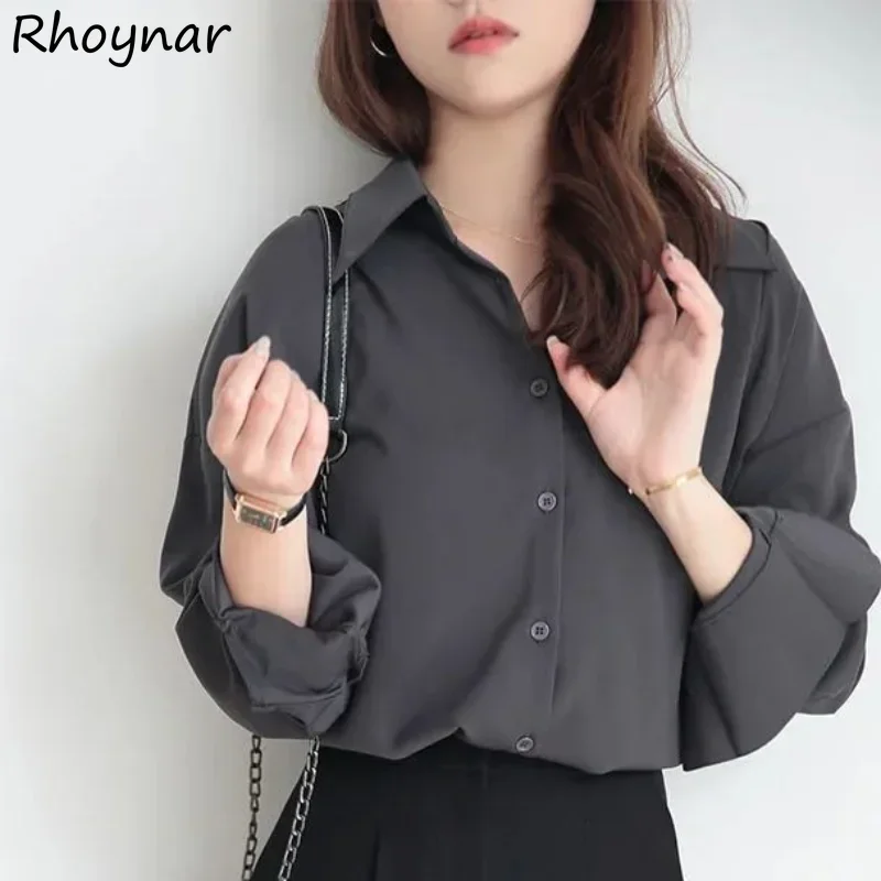 

Рубашки с длинными рукавами, женские однотонные повседневные свободные офисные женские универсальные весенние темпераментные базовые корейские стильные модные рубашки для взрослых