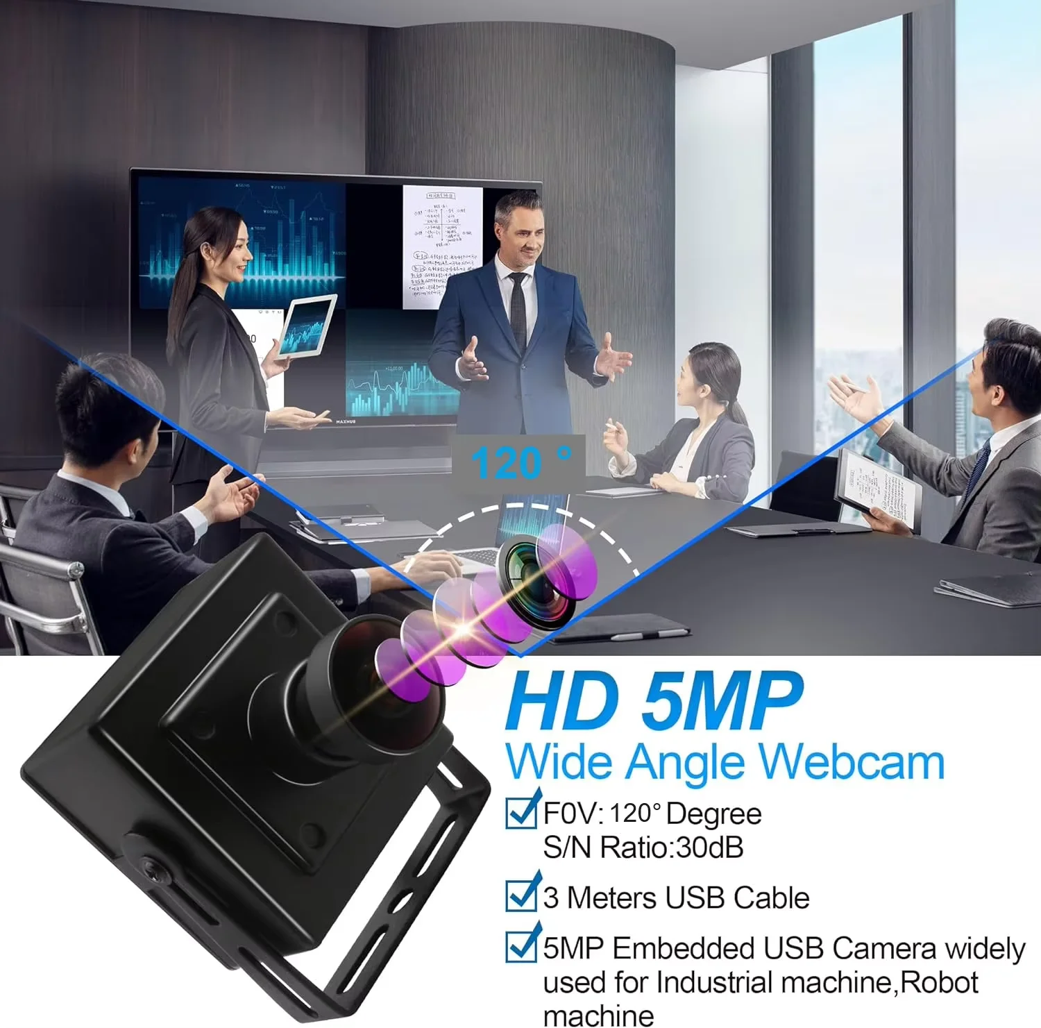 

ELP 5MP 30fps USB Camera 2592x1944 120 Degree Wide Angle No Distortion UVC Security Camera for Windows Mac Linux Raspberry PI