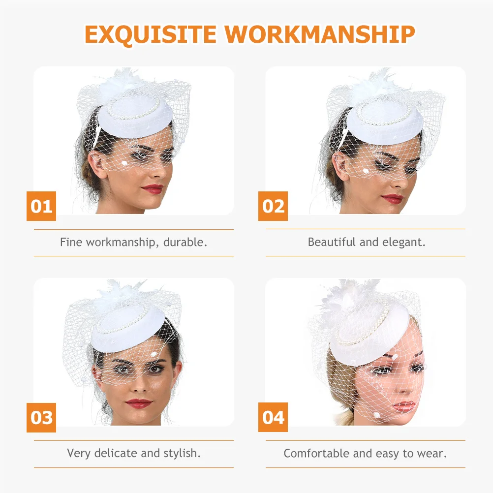 

Mesh Fascinator Hat Elegant Pearl Design Banquet Wedding Bridal Headband Women Headdress Tea Party Accessory