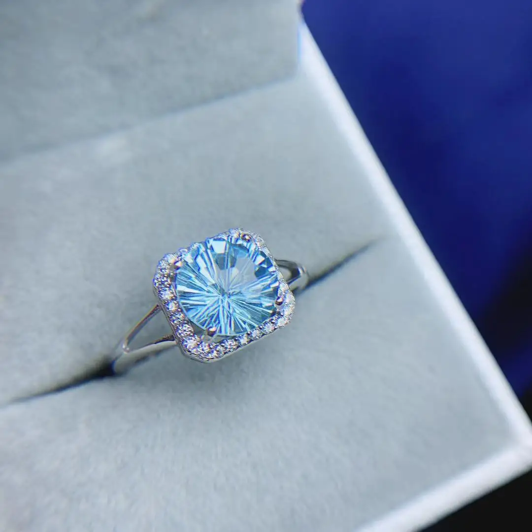 

Natural Topaz Ring 2ct Brilliant Light Blue Topaz Man Ring 8mm*8mm for Woman 925 Silver Topaz Jewelry for Daily Wear