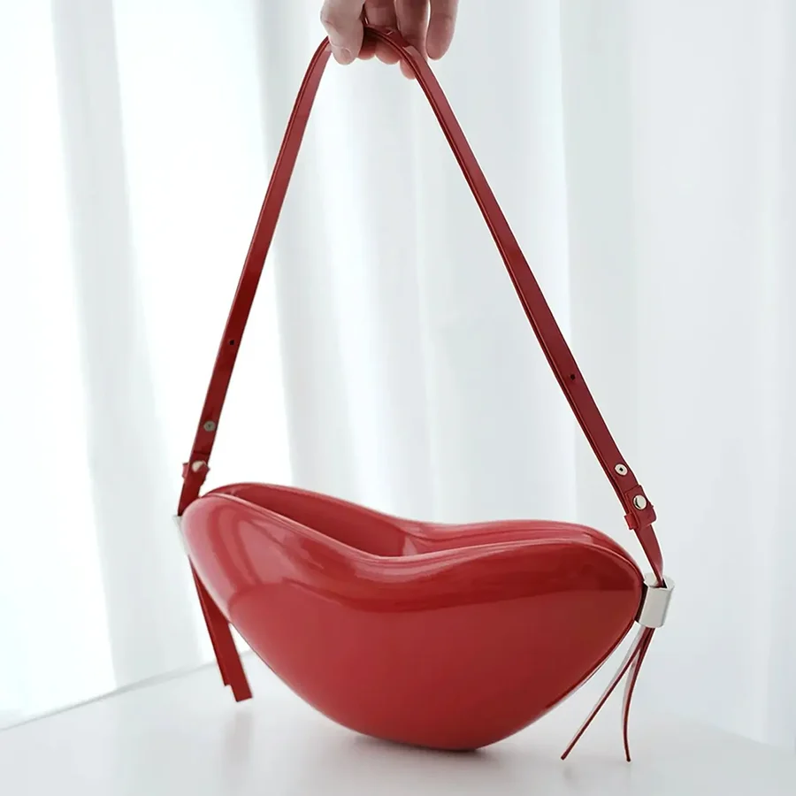 Luxury Women's Bright Love Shape Mini Red Crossbody Bag Exquisite Sweet Motorcycle Cool Spicy Girl Handbag Armpit Bag Female