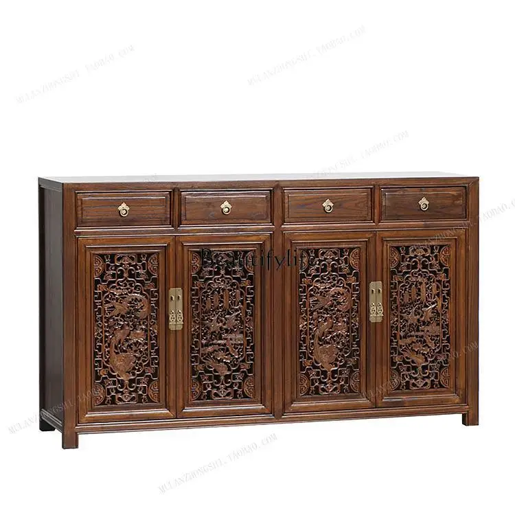 Antique Style Solid Wood Furniture \Camphorwood Cutout Carvings 4-Door Shoe Cabinet \Ming-Qing Period Hallway Sideboard Cabinet