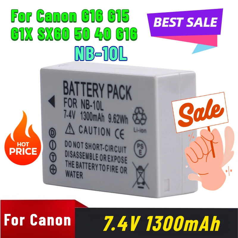 

7.4V 1300mAh NB-10L for Canon POWERSHOT G16 G15 G1X SX60 50 40 G16 Camera Battery