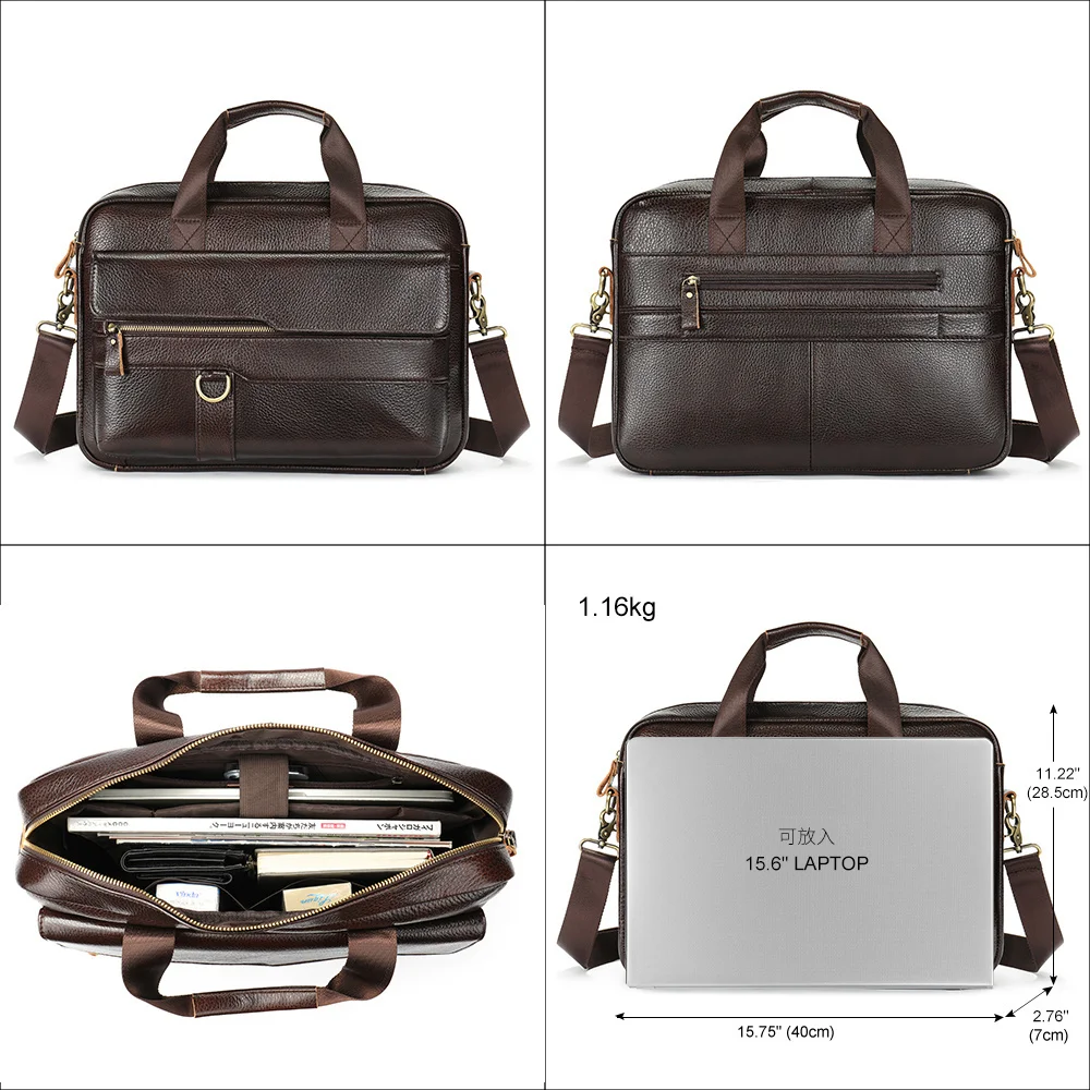 Laptop Bag 15.6 Inch Business Shoulder Bags Cowhide Leather Briefcase Porte-Documents Handbags Travel Crossbody