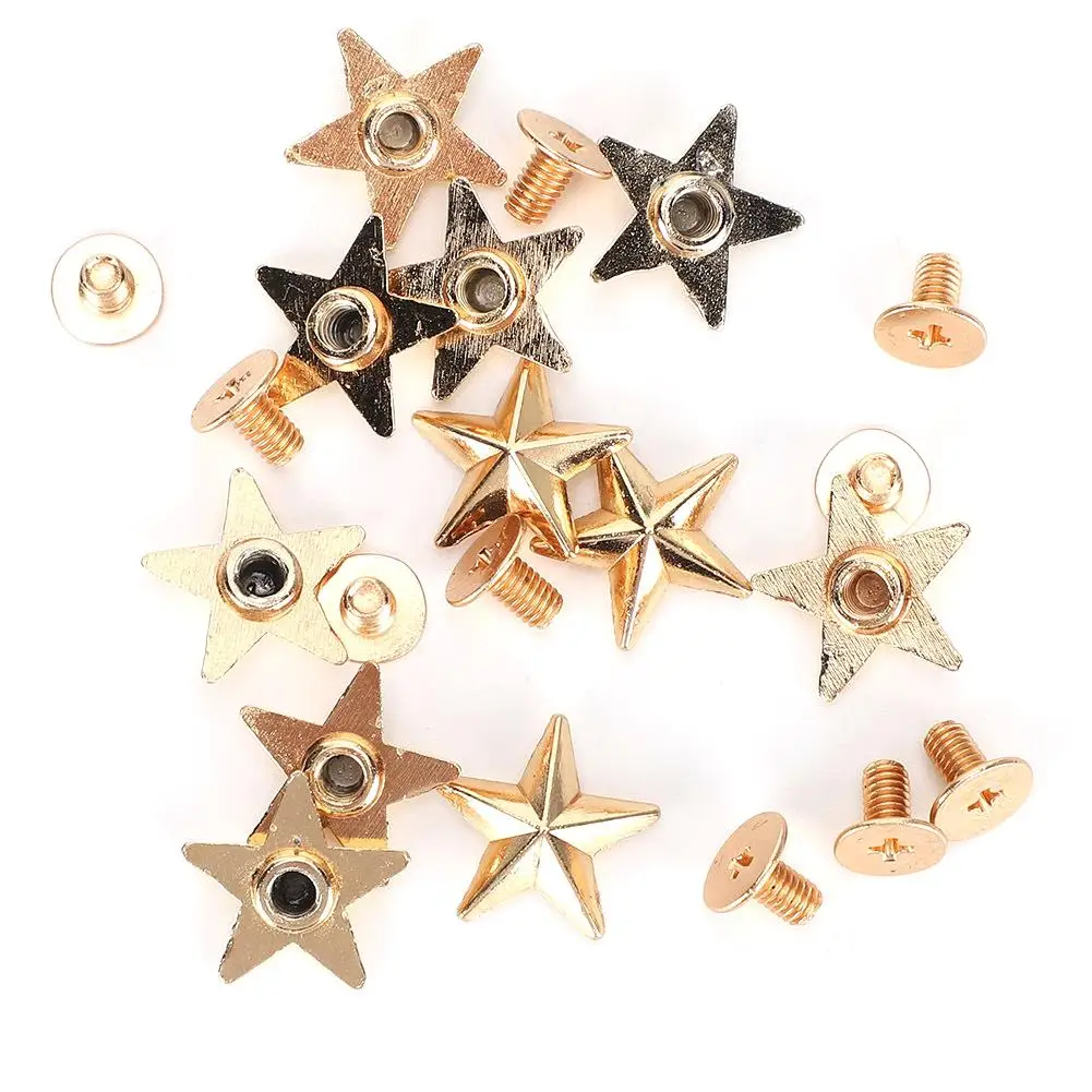 14mm Gold Star Shape Rivet Studs for DIY Clothing & Shoe Decoration with Screws - Stylish