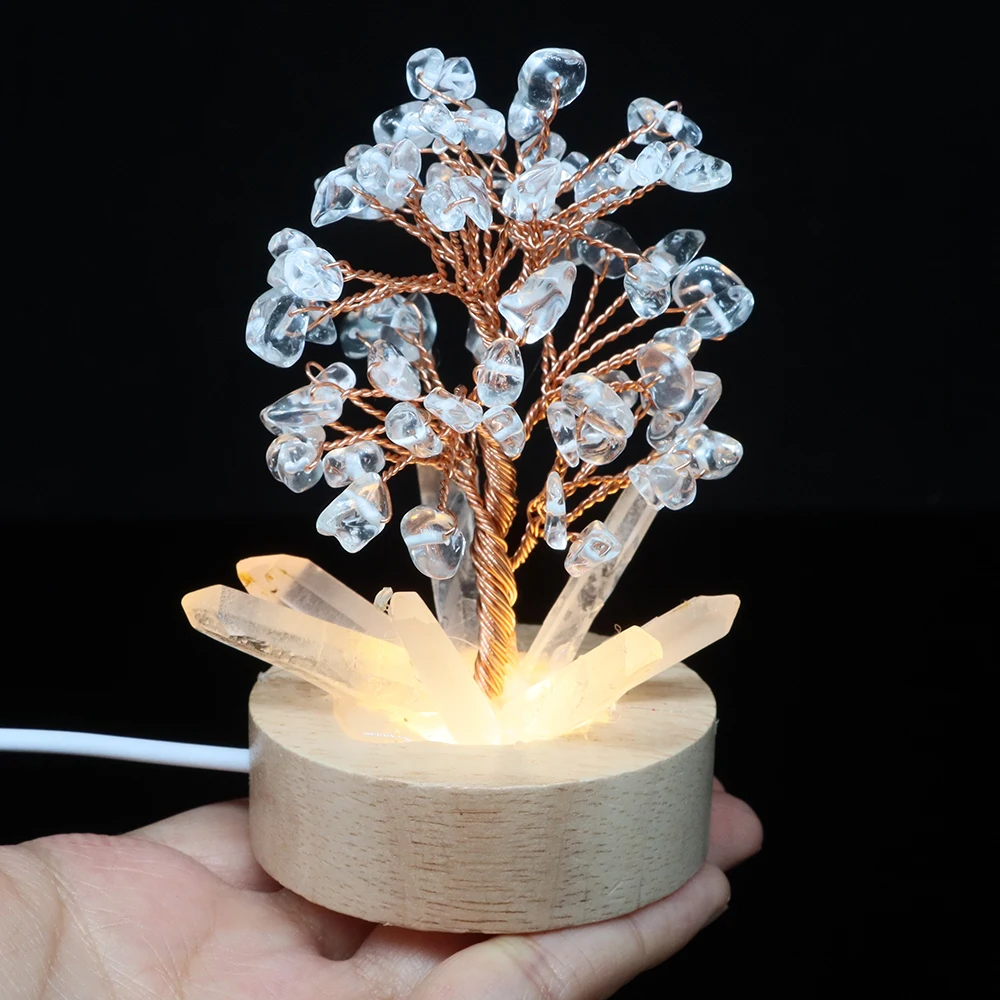 Crystal Trees Lamp Natural Stones Reiki Healing Gems Point Wand Raw Rock Adorn Tree of Life Crafts for Home Room Christmas Decor