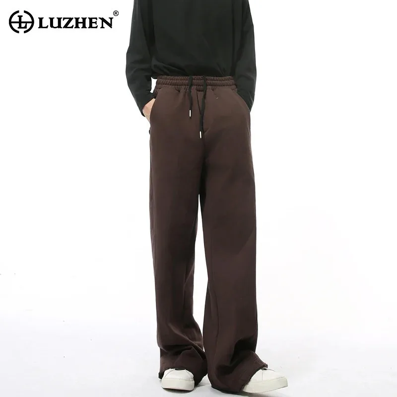 LUZHEN Solid Color Casual Elastic Waist Sports Pants 2024 Fashion Versatile Drawstring Adjustable Designer New Trousers LZ8101