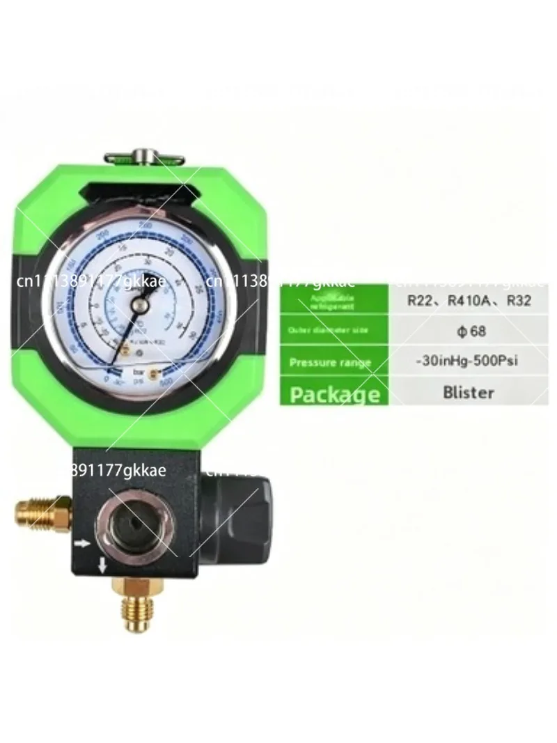 Refrigerant Pressure Gauge Set, High and Low Pressure Dual Dial, Oil-Filled Shock Resistant Manometer