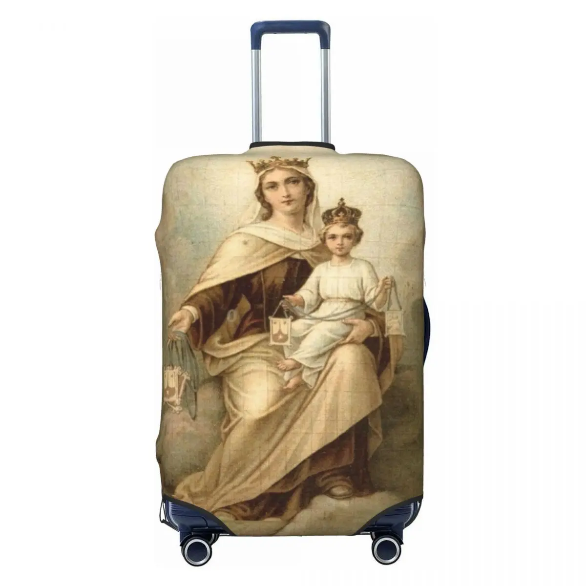 

Custom Our Lady Of Mount Carmel Travel Luggage Cover Dust Proof Catholic Virgin Mary Suitcase Cover Protector Fit 18-32 Inch